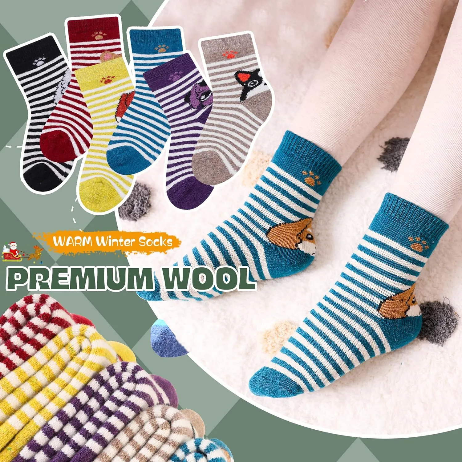 DoSmart Children's Winter Warm Wool Solid Color Socks Kids Boy Girls Hiking Thermal Boot Crew Socks 6 Pairs