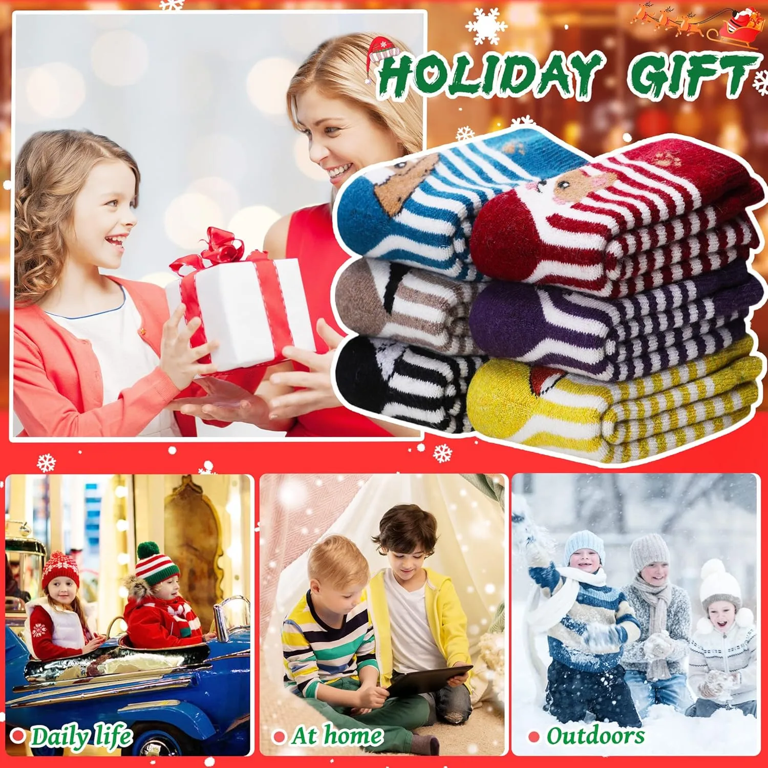 DoSmart Children's Winter Warm Wool Solid Color Socks Kids Boy Girls Hiking Thermal Boot Crew Socks 6 Pairs
