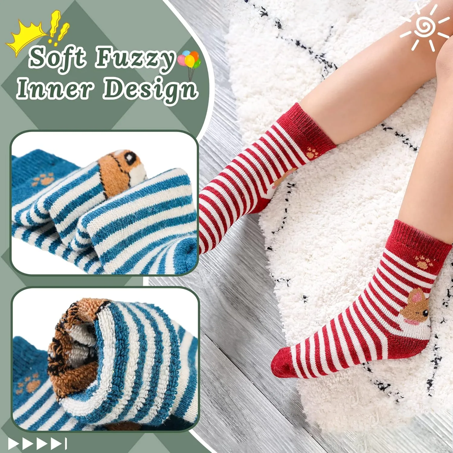 DoSmart Children's Winter Warm Wool Solid Color Socks Kids Boy Girls Hiking Thermal Boot Crew Socks 6 Pairs