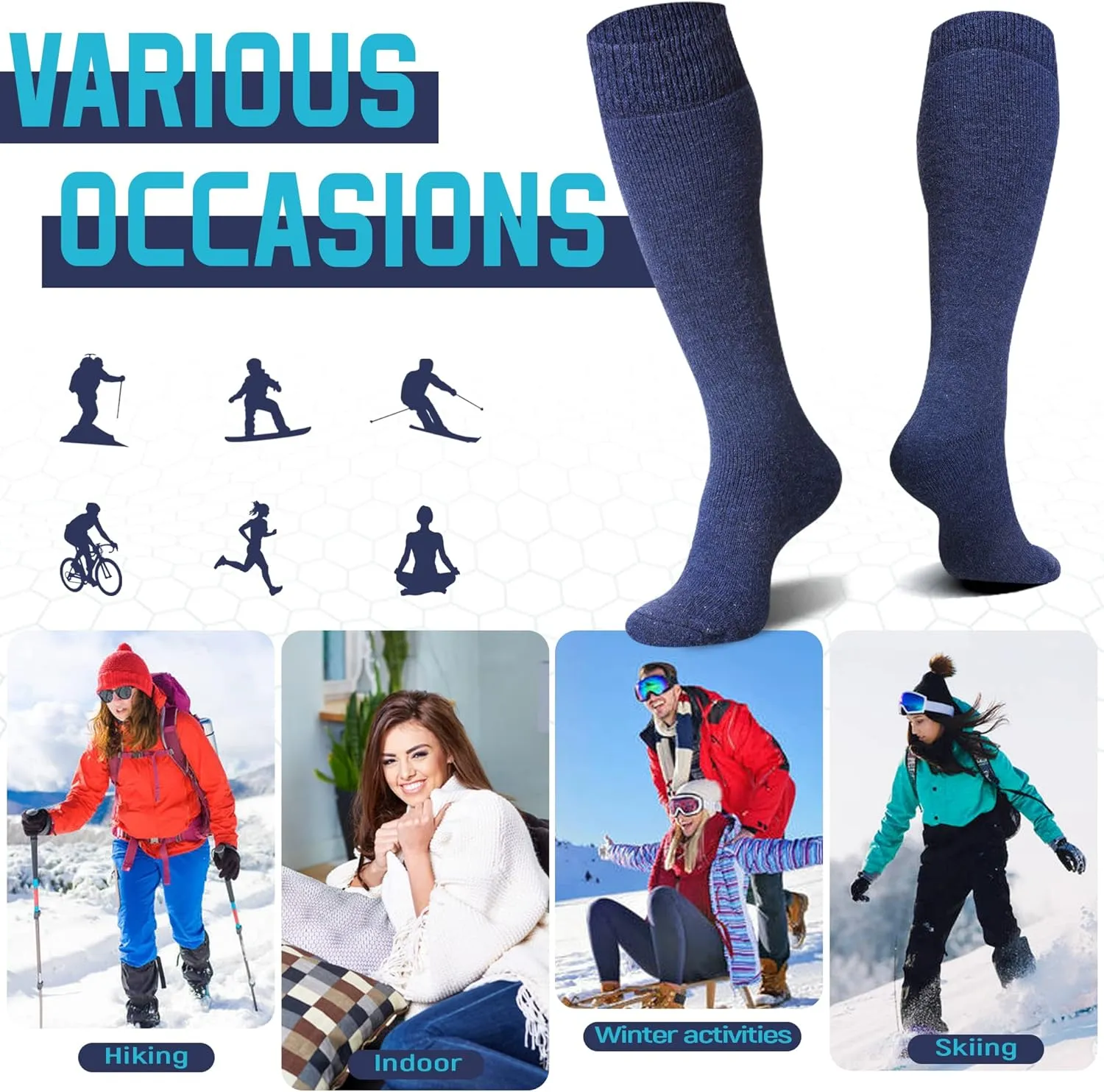 DoSmart Womens Winter Warm Knee High Socks Ladies Wool Cozy Thick Hiking Skiing Comfy Thermal Boot Long Socks 2 Pairs