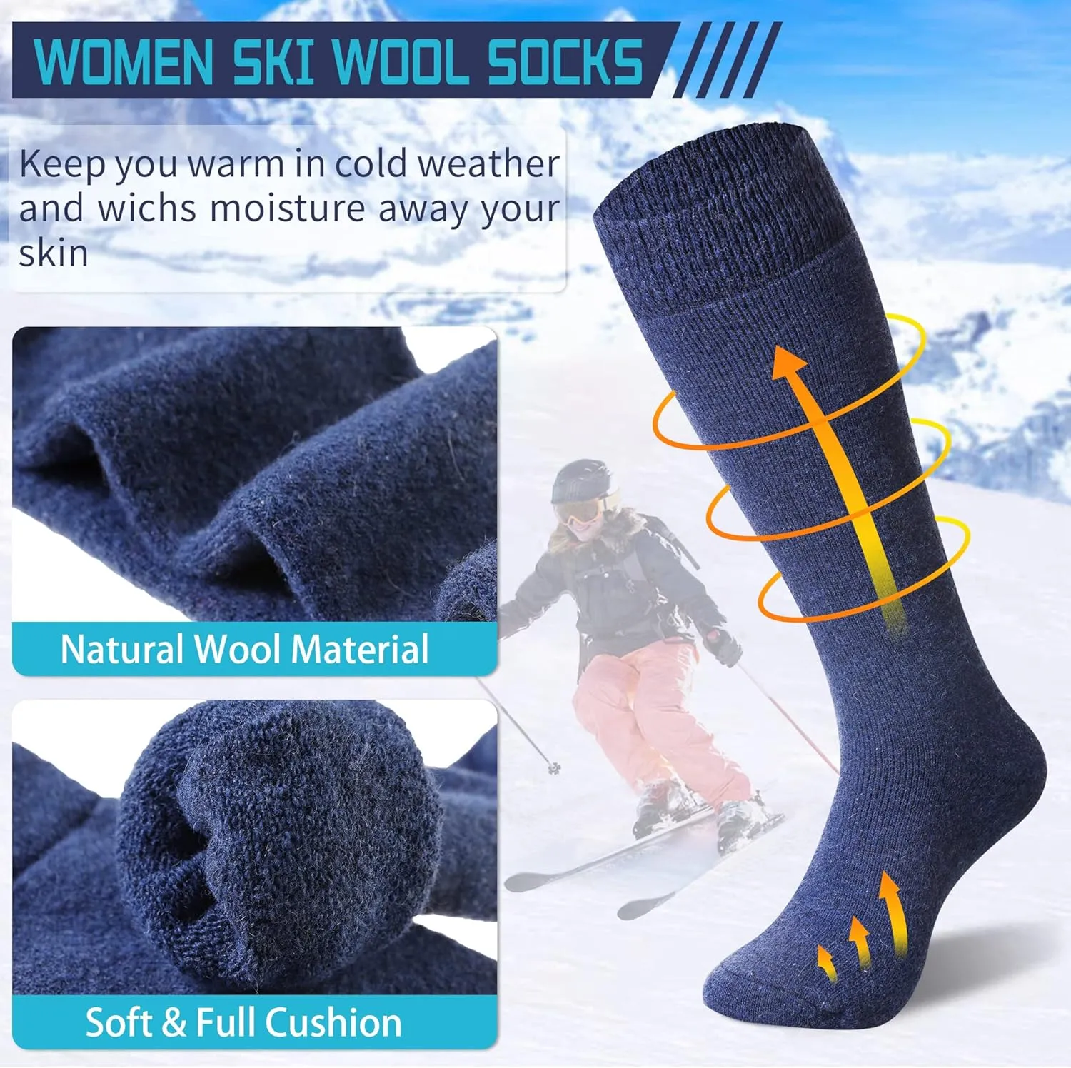 DoSmart Womens Winter Warm Knee High Socks Ladies Wool Cozy Thick Hiking Skiing Comfy Thermal Boot Long Socks 2 Pairs
