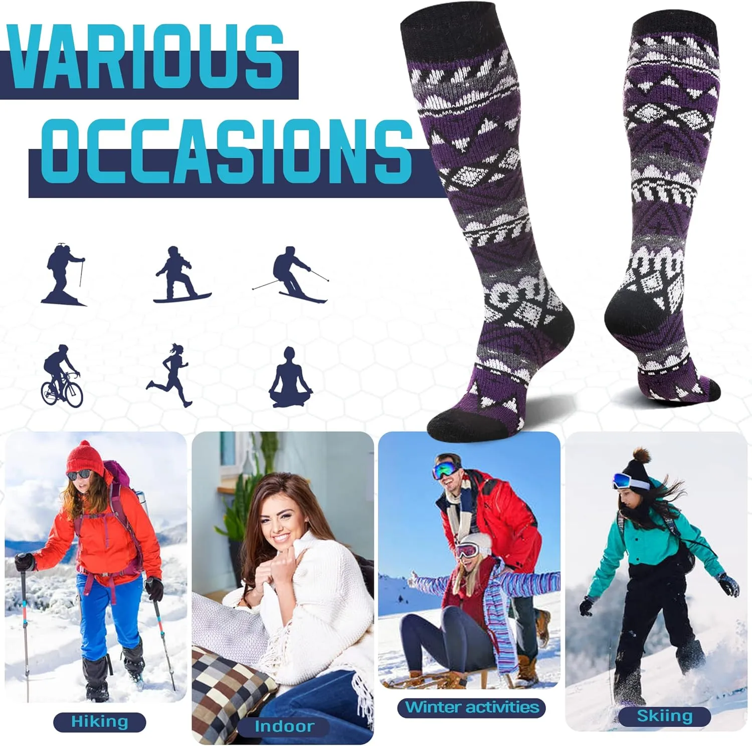 DoSmart Womens Winter Warm Knee High Socks Ladies Wool Cozy Thick Hiking Skiing Comfy Thermal Boot Long Socks 2 Pairs