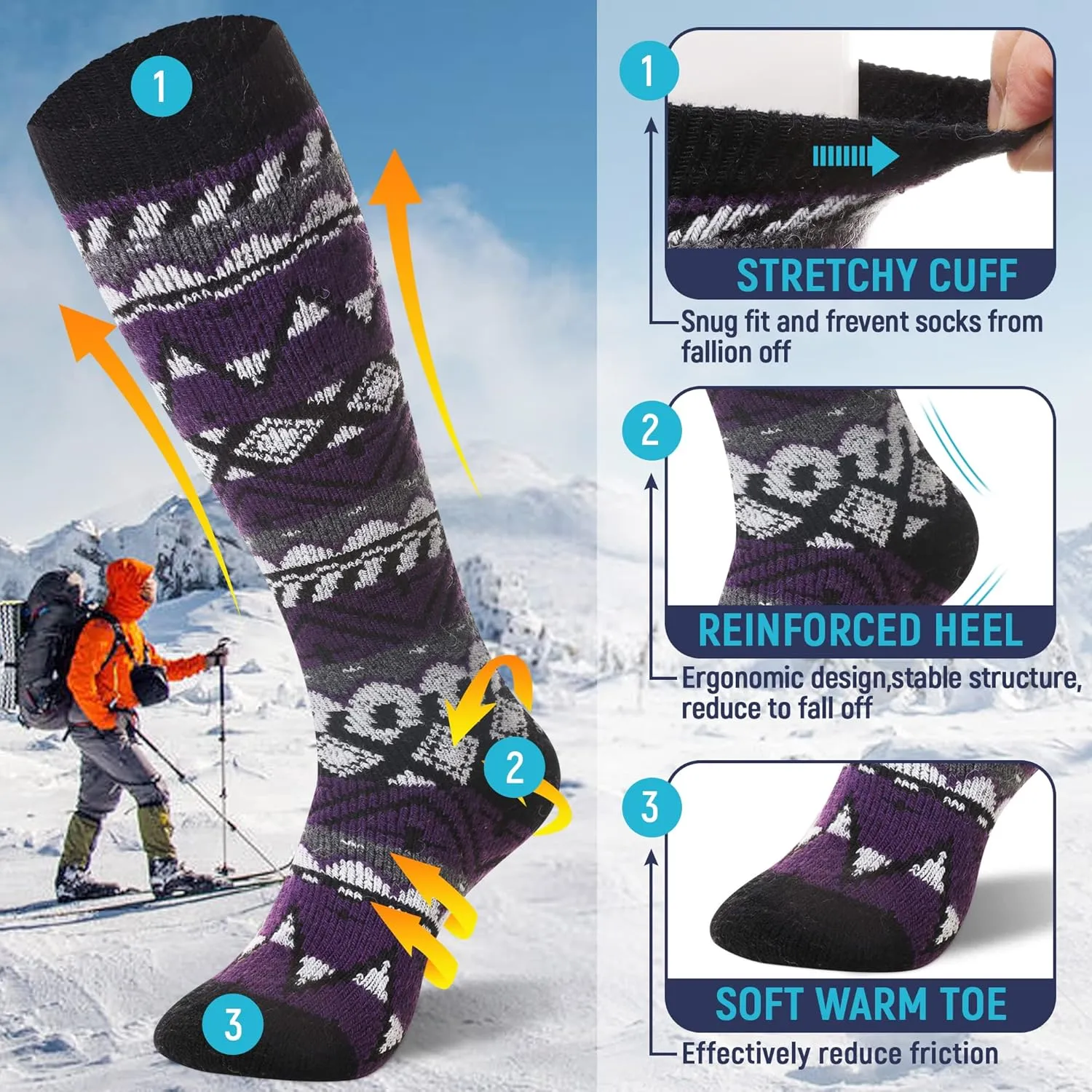 DoSmart Womens Winter Warm Knee High Socks Ladies Wool Cozy Thick Hiking Skiing Comfy Thermal Boot Long Socks 2 Pairs
