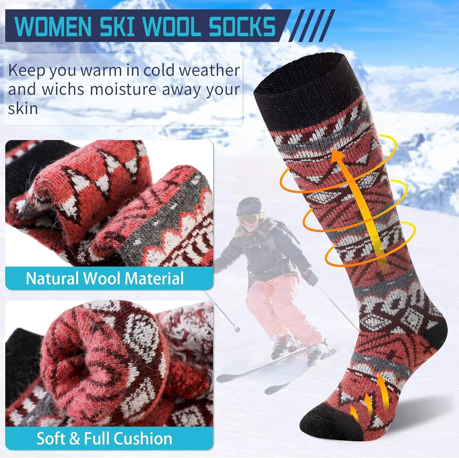 DoSmart Womens Winter Warm Knee High Socks Ladies Wool Cozy Thick Hiking Skiing Comfy Thermal Boot Long Socks 2 Pairs