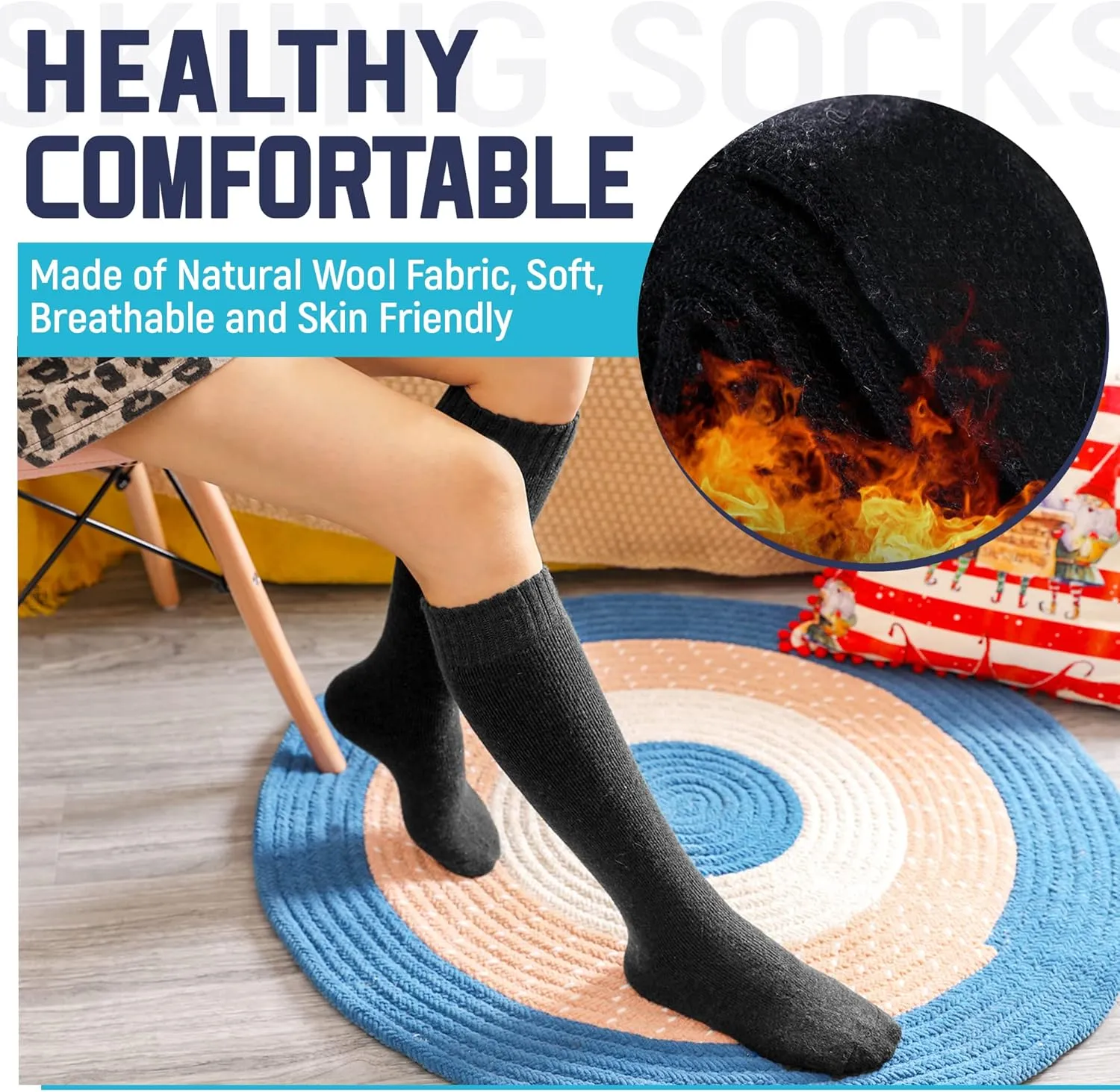 DoSmart Womens Winter Warm Knee High Socks Ladies Wool Cozy Thick Hiking Skiing Comfy Thermal Boot Long Socks 2 Pairs
