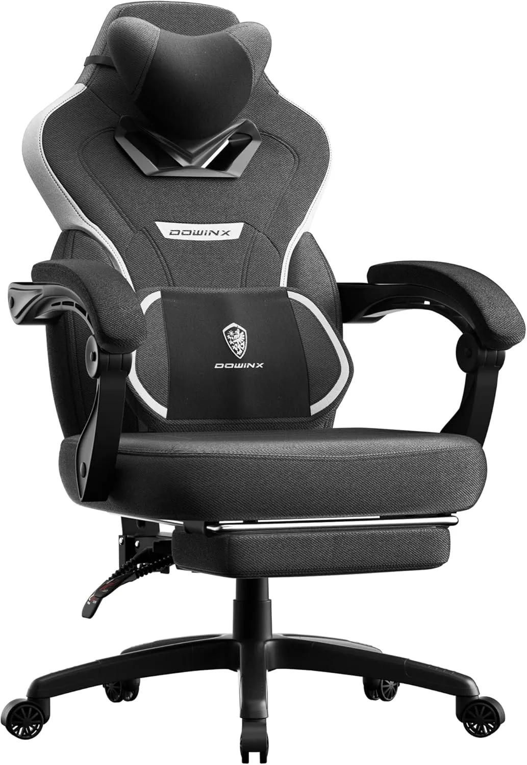 Dowinx Fabric Gaming Chair with Footrest,Big and Tall Game Chair for Heavy People, Gamer Chair with Massage Lumbar Support,Ergonomic Computer Gaming Chair for 200lbs (Fabric,Black)