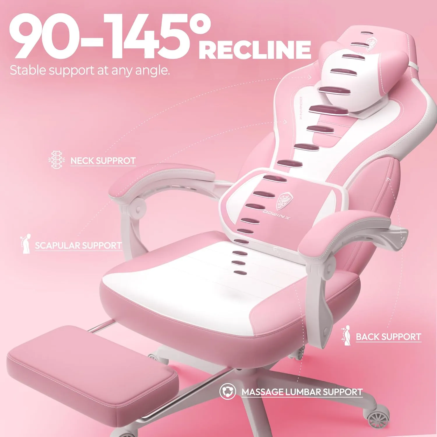 Dowinx Gaming Chair with Footrest,Big and Tall Game Chair for Heavy People, Gamer Chair with Massage Lumbar Support,Ergonomic Computer Gaming Chair for 200lbs (Pink)