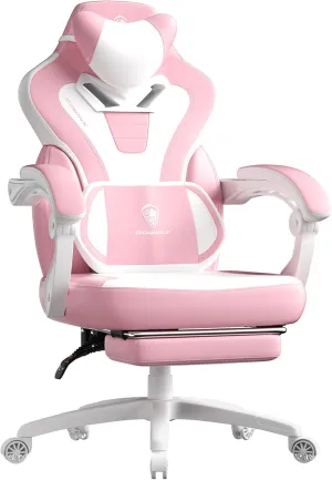 Dowinx Gaming Chair with Footrest,Big and Tall Game Chair for Heavy People, Gamer Chair with Massage Lumbar Support,Ergonomic Computer Gaming Chair for 200lbs (Pink)