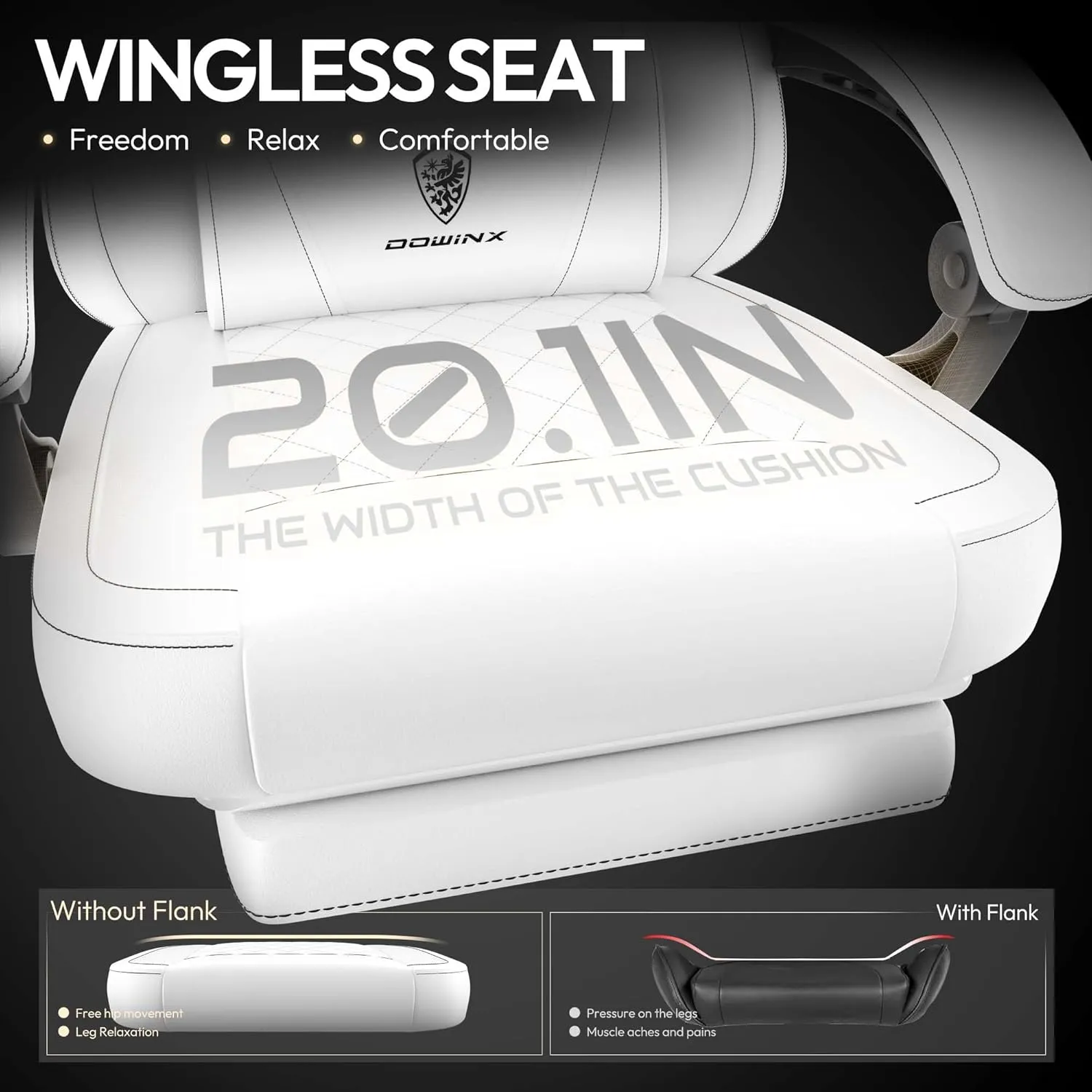 Dowinx Gaming Chair with Pocket Spring Cushion, Ergonomic Computer Chair with Massage Lumbar and Footrest for Adults, High Back Game Chair Leather for Office Gaming 300LBS, All White