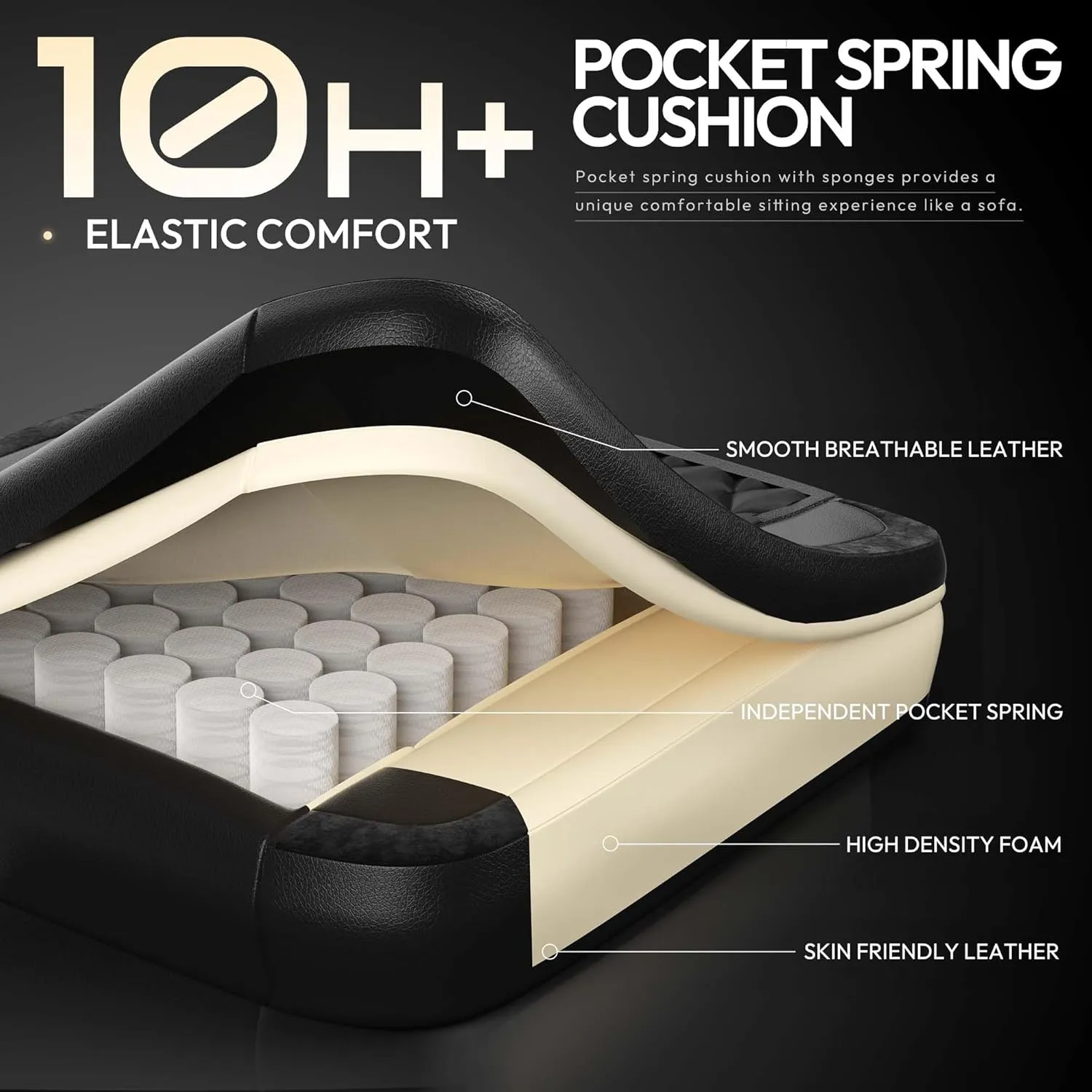 Dowinx Gaming Chair with Pocket Spring Cushion, Ergonomic Computer Chair with Massage Lumbar and Footrest for Adults, High Back Game Chair Leather for Office Gaming 300LBS, Black New