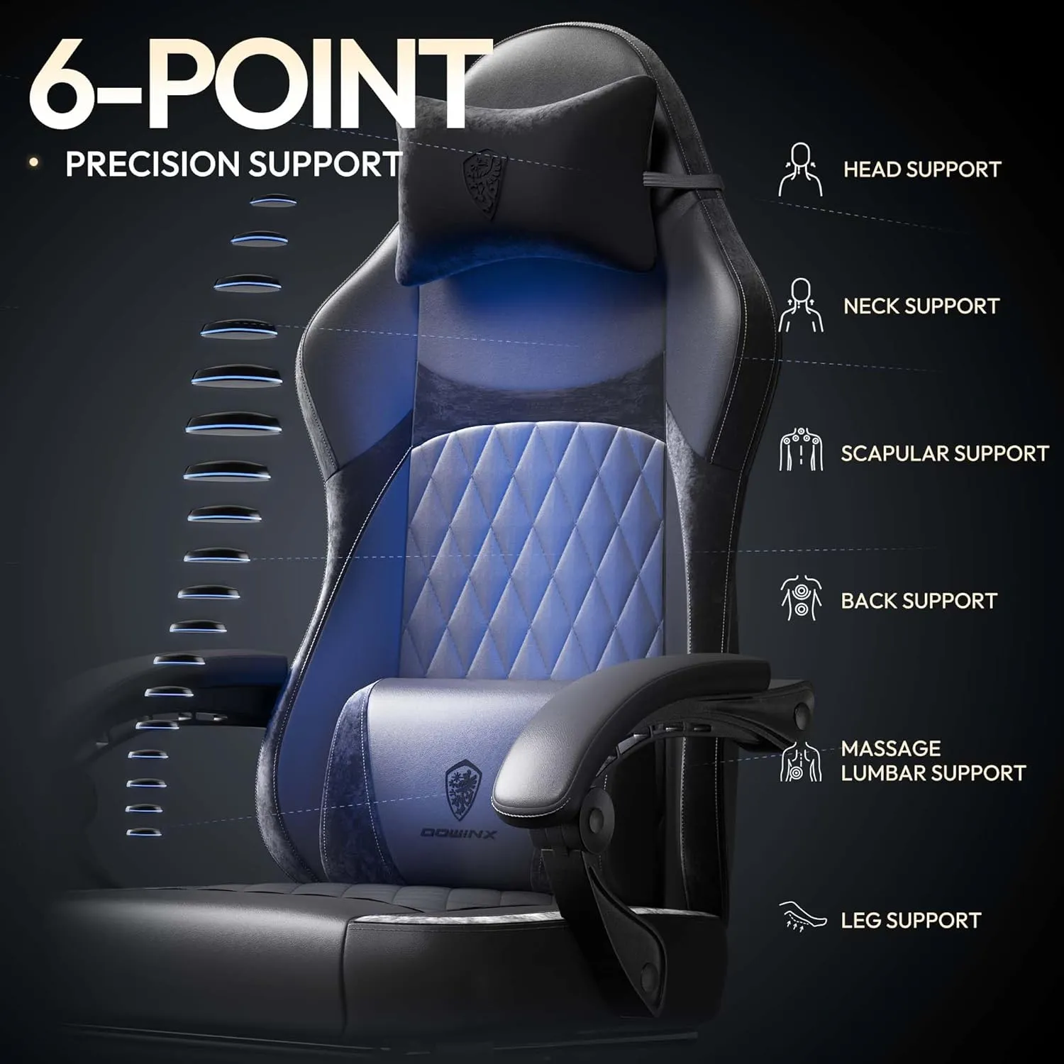 Dowinx Gaming Chair with Pocket Spring Cushion, Ergonomic Computer Chair with Massage Lumbar and Footrest for Adults, High Back Game Chair Leather for Office Gaming 300LBS, Black New