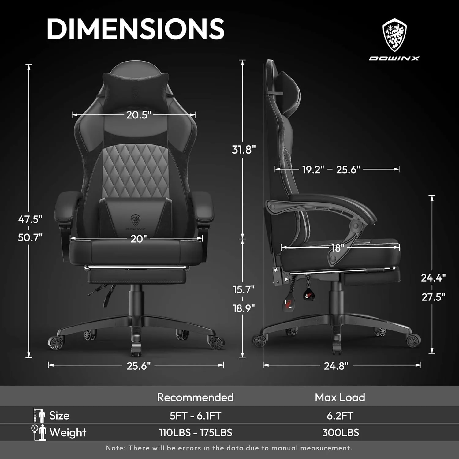 Dowinx Gaming Chair with Pocket Spring Cushion, Ergonomic Computer Chair with Massage Lumbar and Footrest for Adults, High Back Game Chair Leather for Office Gaming 300LBS, Black New