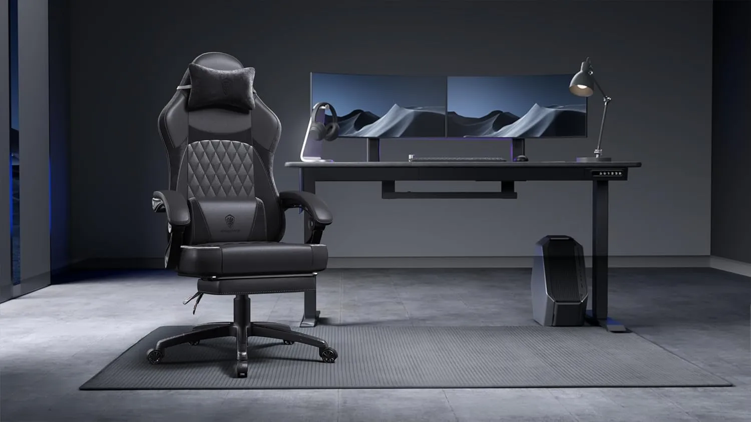 Dowinx Gaming Chair with Pocket Spring Cushion, Ergonomic Computer Chair with Massage Lumbar and Footrest for Adults, High Back Game Chair Leather for Office Gaming 300LBS, Black New