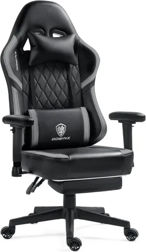 Dowinx Gaming Chair with Pocket Spring Cushion, Massage Gamer Chair Pu Leather with Lumbar Support, Ergonomic Computer Office with Footrest 300lbs for Adult, Black Grey