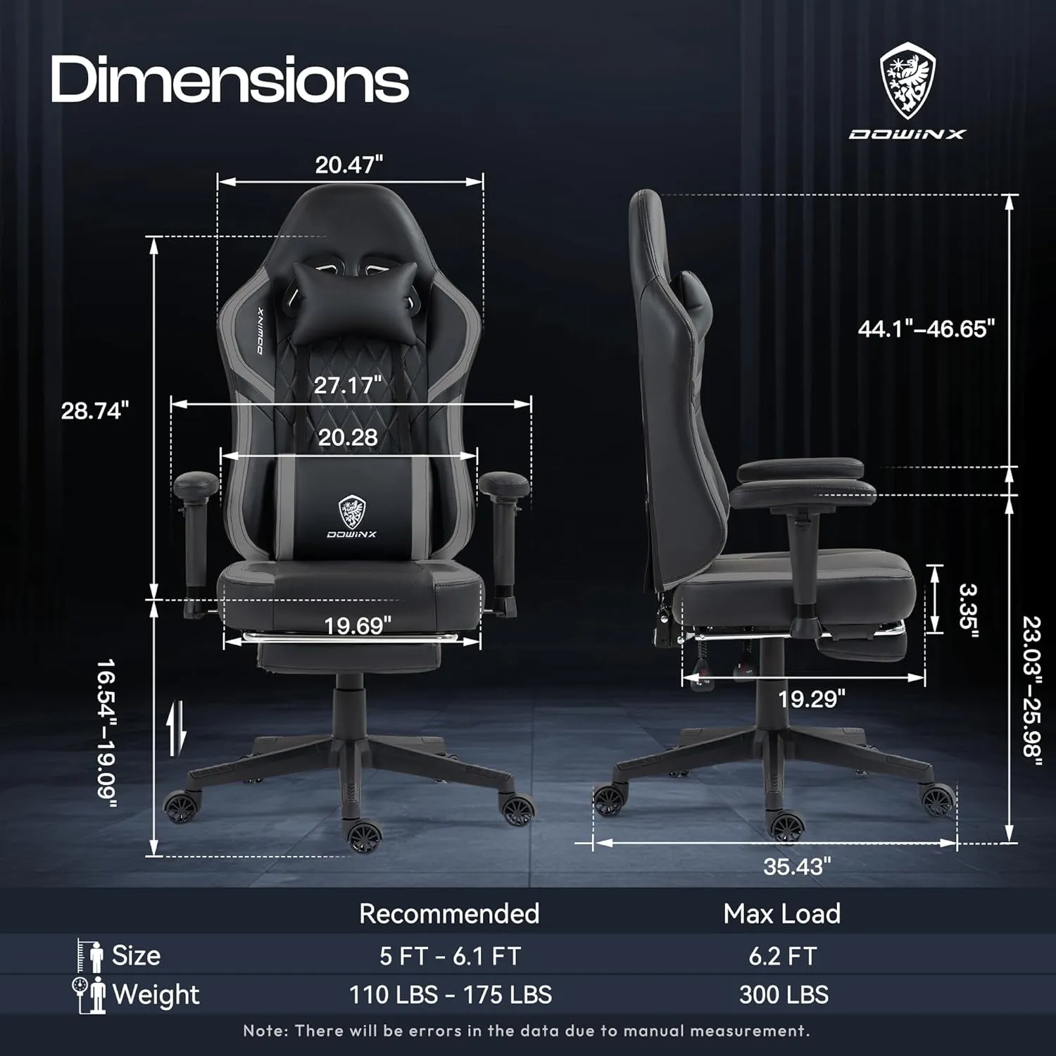Dowinx Gaming Chair with Pocket Spring Cushion, Massage Gamer Chair Pu Leather with Lumbar Support, Ergonomic Computer Office with Footrest 300lbs for Adult, Black Grey