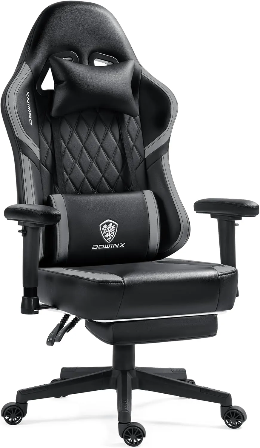 Dowinx Gaming Chair with Pocket Spring Cushion, Massage Gamer Chair Pu Leather with Lumbar Support, Ergonomic Computer Office with Footrest 300lbs for Adult, Black Grey