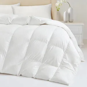 Down Fiber Feather Comforter King Size - All Season Hotel Duvet Insert, Medium Warmth Ultra-Soft 750 Fill Power Fluffy Premium Comforter with 8 Corner Tabs,0.6CM Stripe Cotton Cover 106”x90”