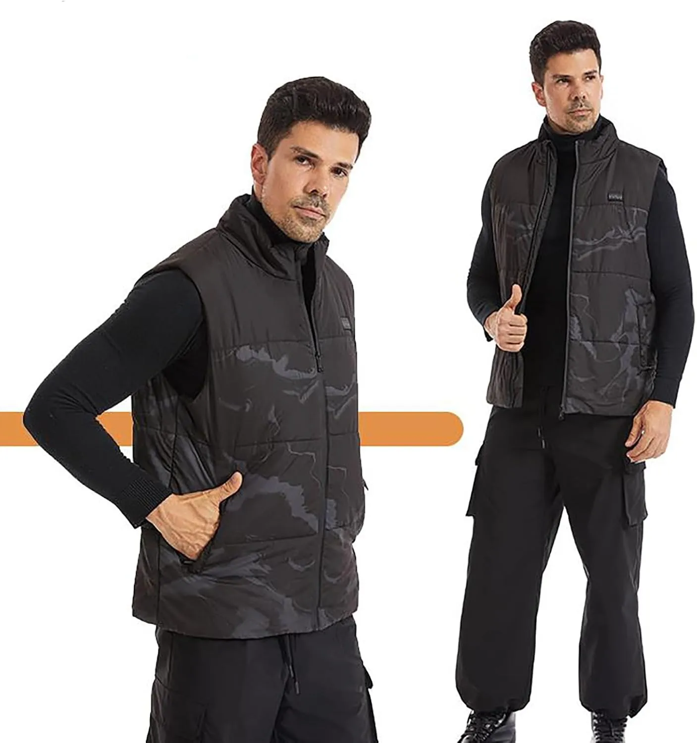 Down Vest Men with Pocket Cardigan Collar High Men's Zip Vest Men's Coats Jackets Fleece Jacket Men Mens Vest Black