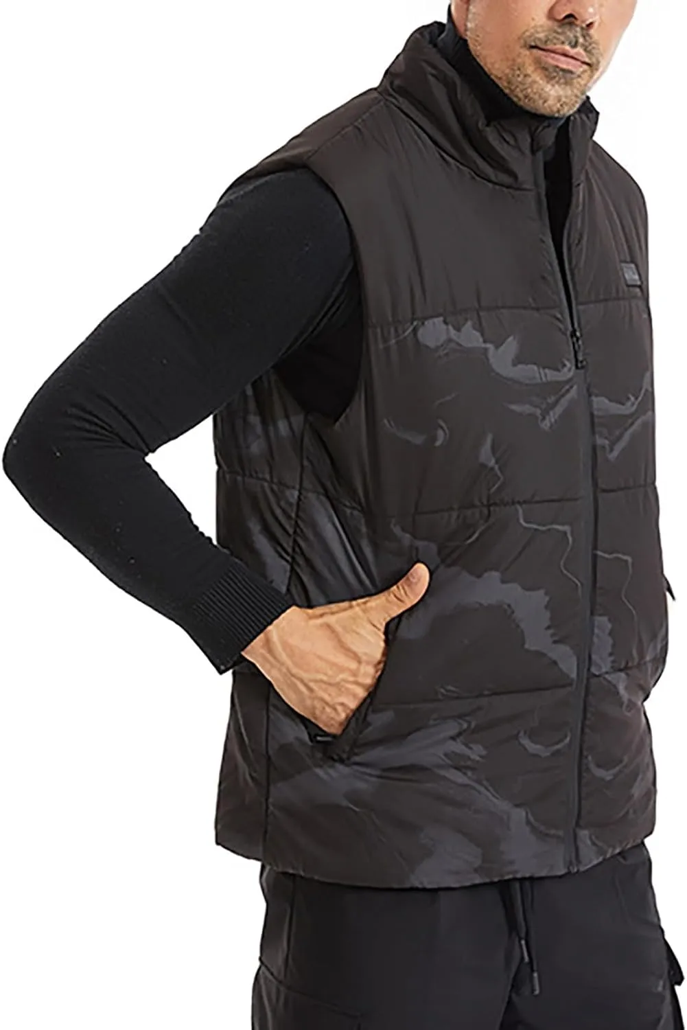 Down Vest Men with Pocket Cardigan Collar High Men's Zip Vest Men's Coats Jackets Fleece Jacket Men Mens Vest Black
