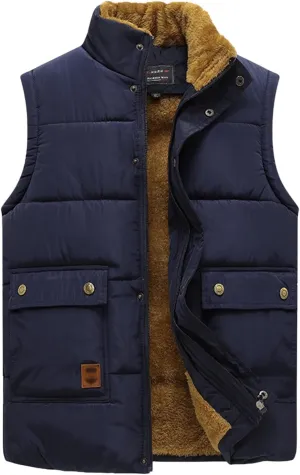 Down Vest Men with Pocket Cardigan Collar High Men's Zip Vest Men's Coats Jackets Fleece Jacket Men Mens Vest Black