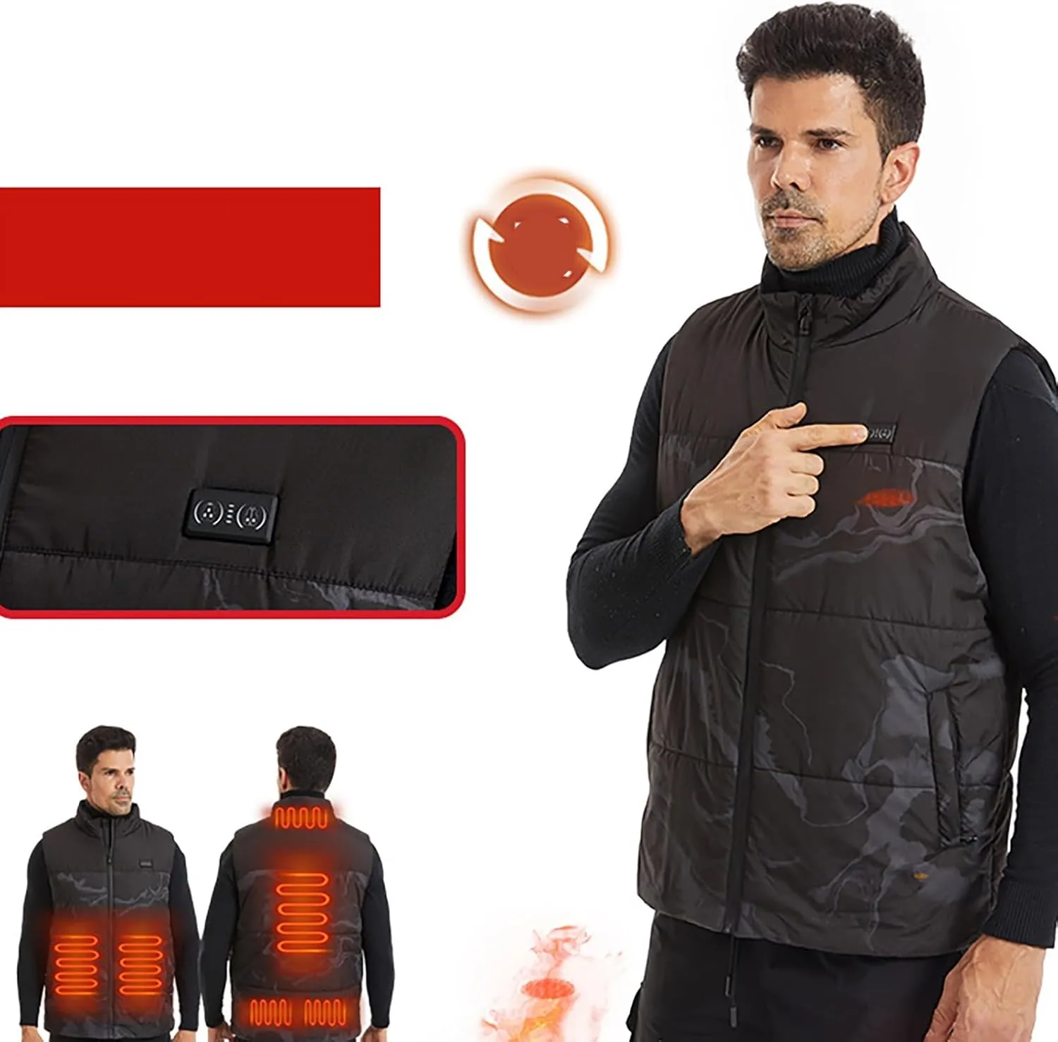 Down Vest Men with Pocket Cardigan Collar High Men's Zip Vest Men's Coats Jackets Fleece Jacket Men Mens Vest Black