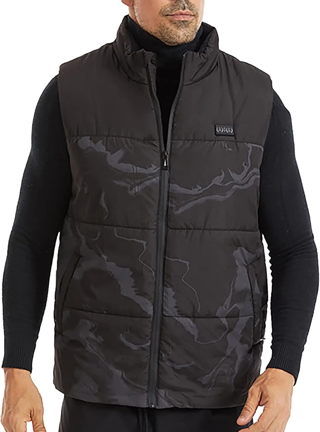 Down Vest Men with Pocket Cardigan Collar High Men's Zip Vest Men's Coats Jackets Fleece Jacket Men Mens Vest Black