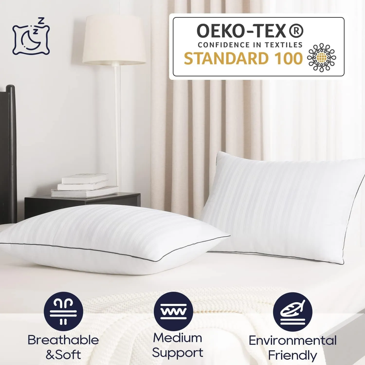 downluxe Bed Pillows Queen Size Set of 2 - Hotel Collection Soft Down Alternative Pillows for Sleeping, Perfect for Side, Back and Stomach Sleepers, 20 X 28