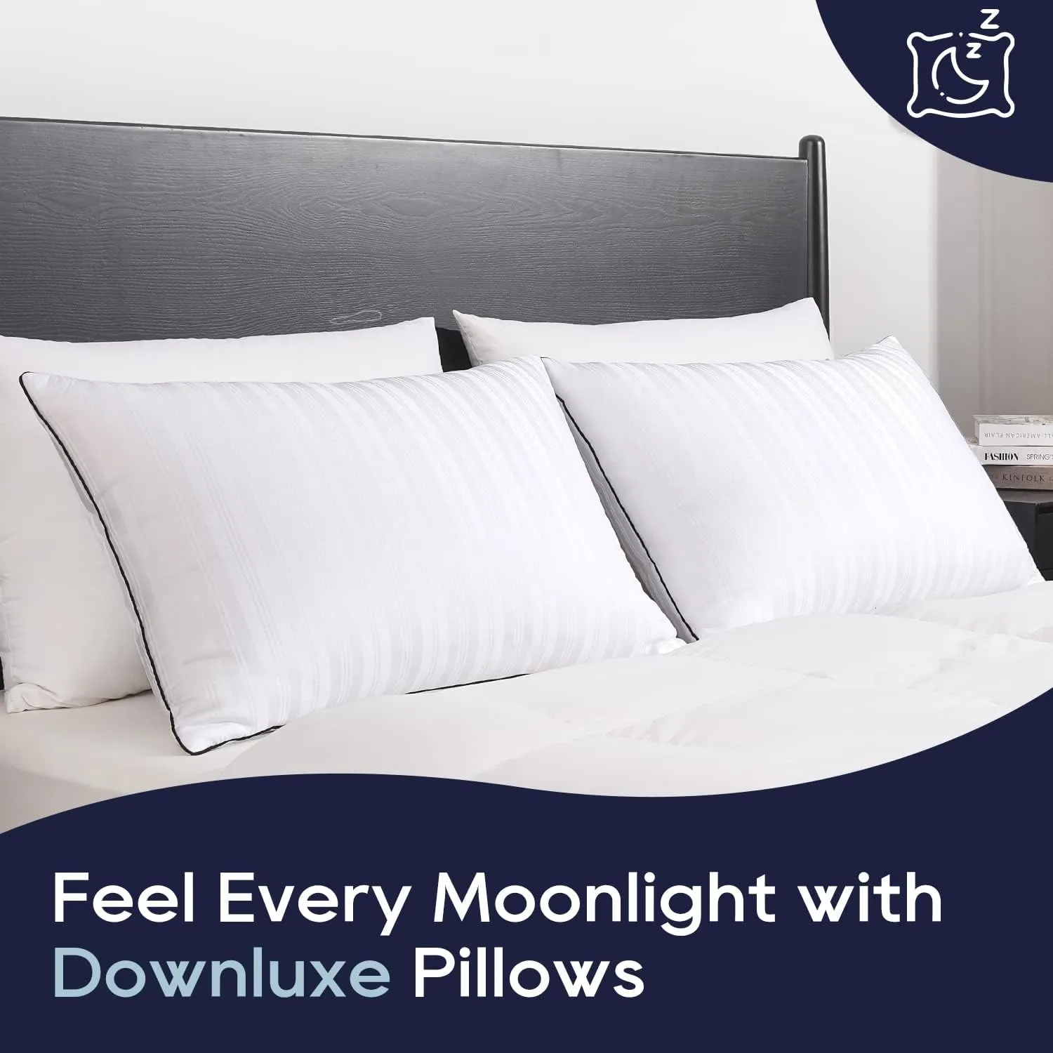 downluxe Bed Pillows Queen Size Set of 2 - Hotel Collection Soft Down Alternative Pillows for Sleeping, Perfect for Side, Back and Stomach Sleepers, 20 X 28