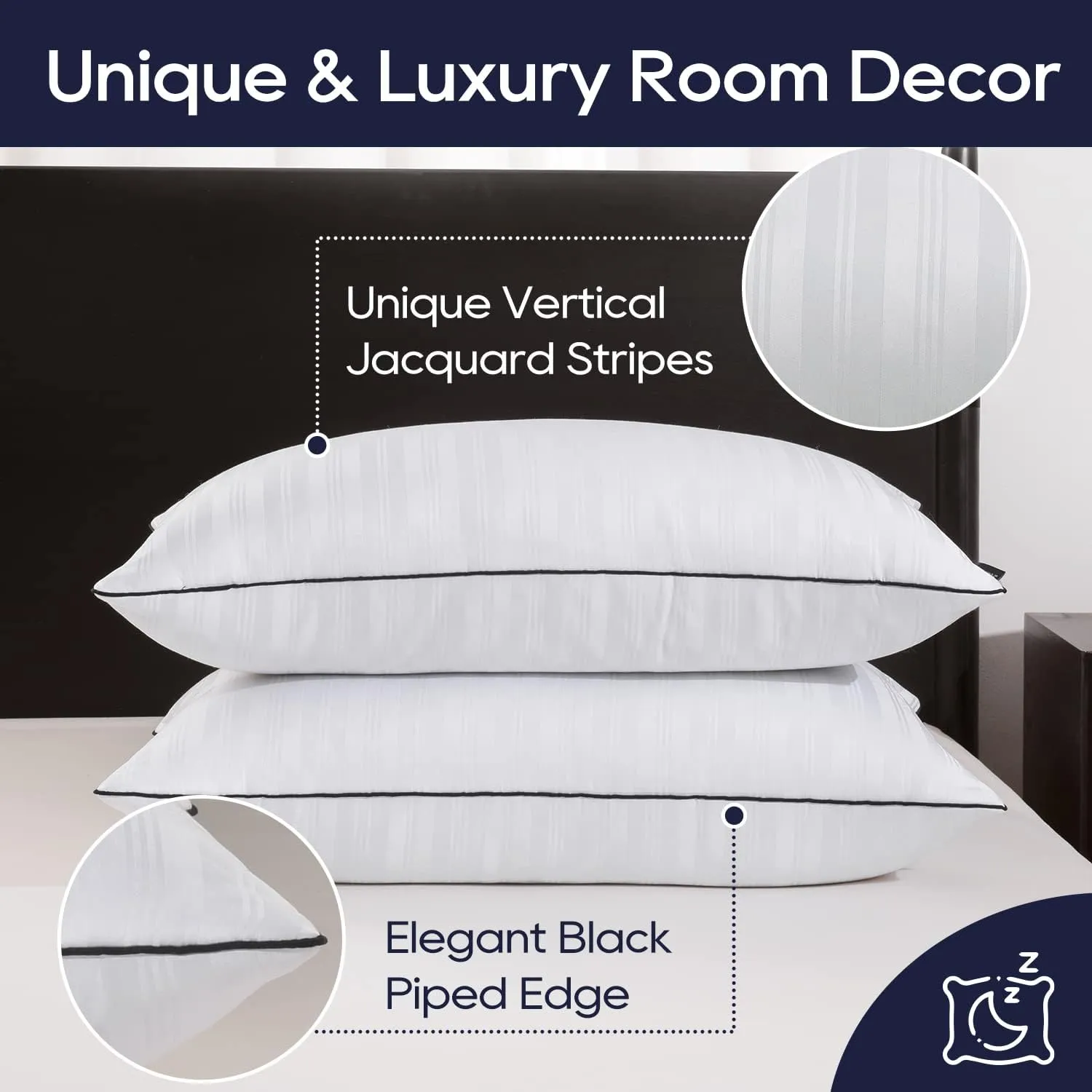 downluxe Bed Pillows Queen Size Set of 2 - Hotel Collection Soft Down Alternative Pillows for Sleeping, Perfect for Side, Back and Stomach Sleepers, 20 X 28