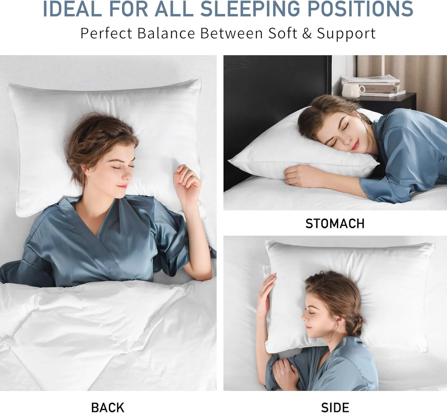 downluxe Down Alternative Pillows Standard Size Set of 2 - Hotel Collection Soft Bed Pillows for Sleeping, Perfect for Side, Back and Stomach Sleepers, 20 X 26