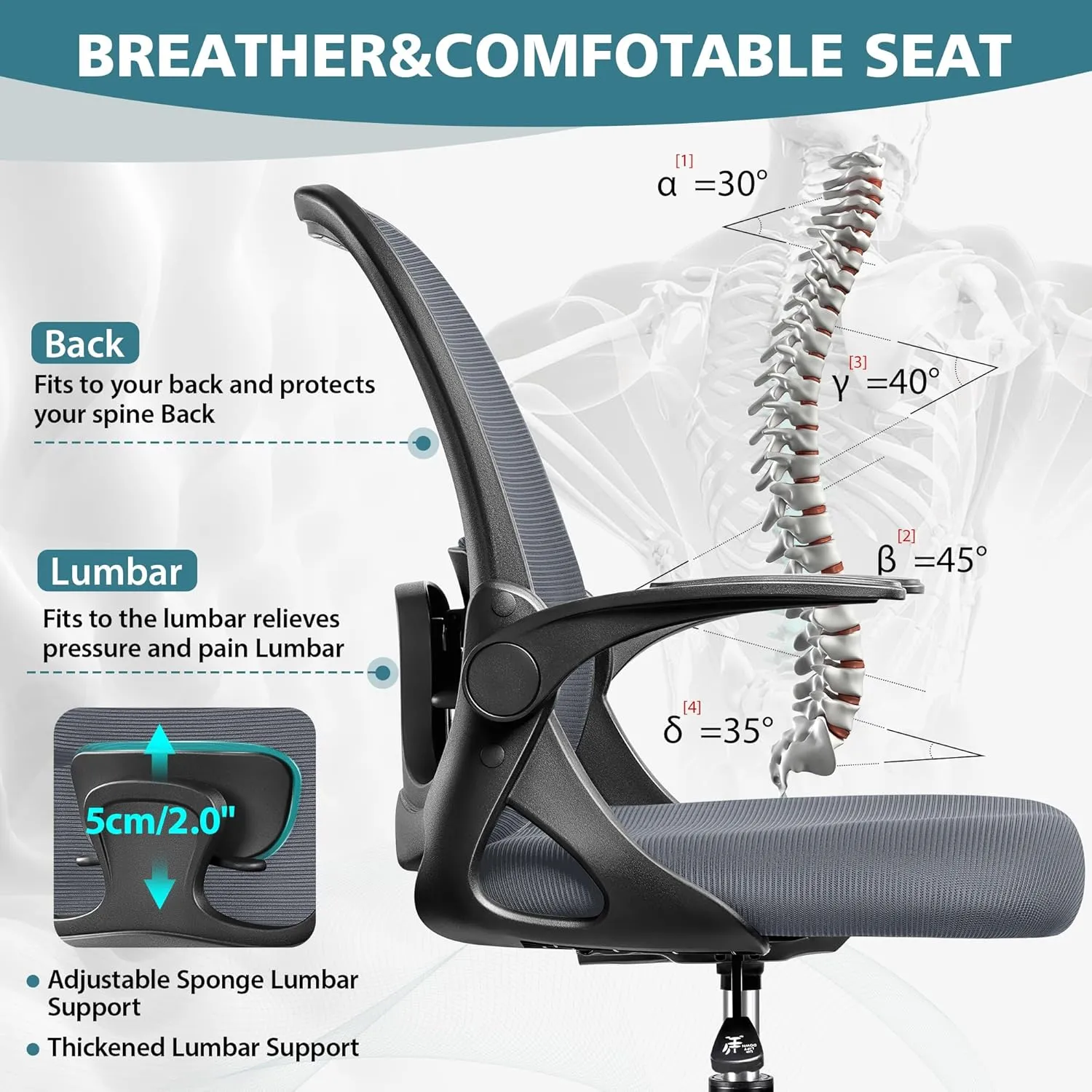 Drafting Chair Tall Office Chair Ergonomic Desk Chairs with Lumbar Support and Flip-up Armrests, Adjustable Height Comfy Computer Chair with Swivel Task and Adjustable Foot Ring(Dark Gray)