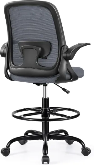 Drafting Chair Tall Office Chair Ergonomic Desk Chairs with Lumbar Support and Flip-up Armrests, Adjustable Height Comfy Computer Chair with Swivel Task and Adjustable Foot Ring(Dark Gray)
