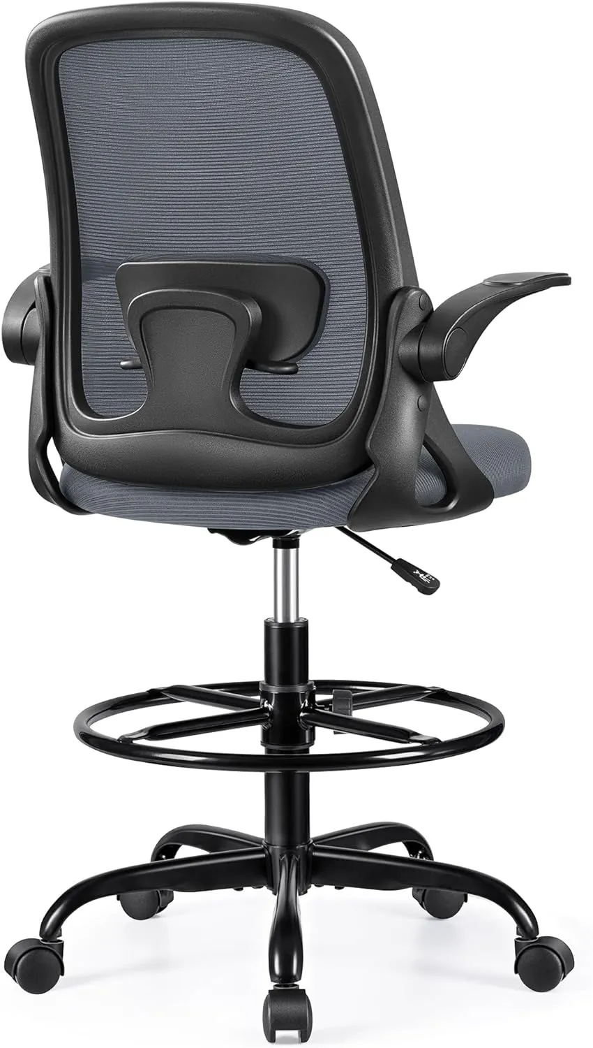Drafting Chair Tall Office Chair Ergonomic Desk Chairs with Lumbar Support and Flip-up Armrests, Adjustable Height Comfy Computer Chair with Swivel Task and Adjustable Foot Ring(Dark Gray)