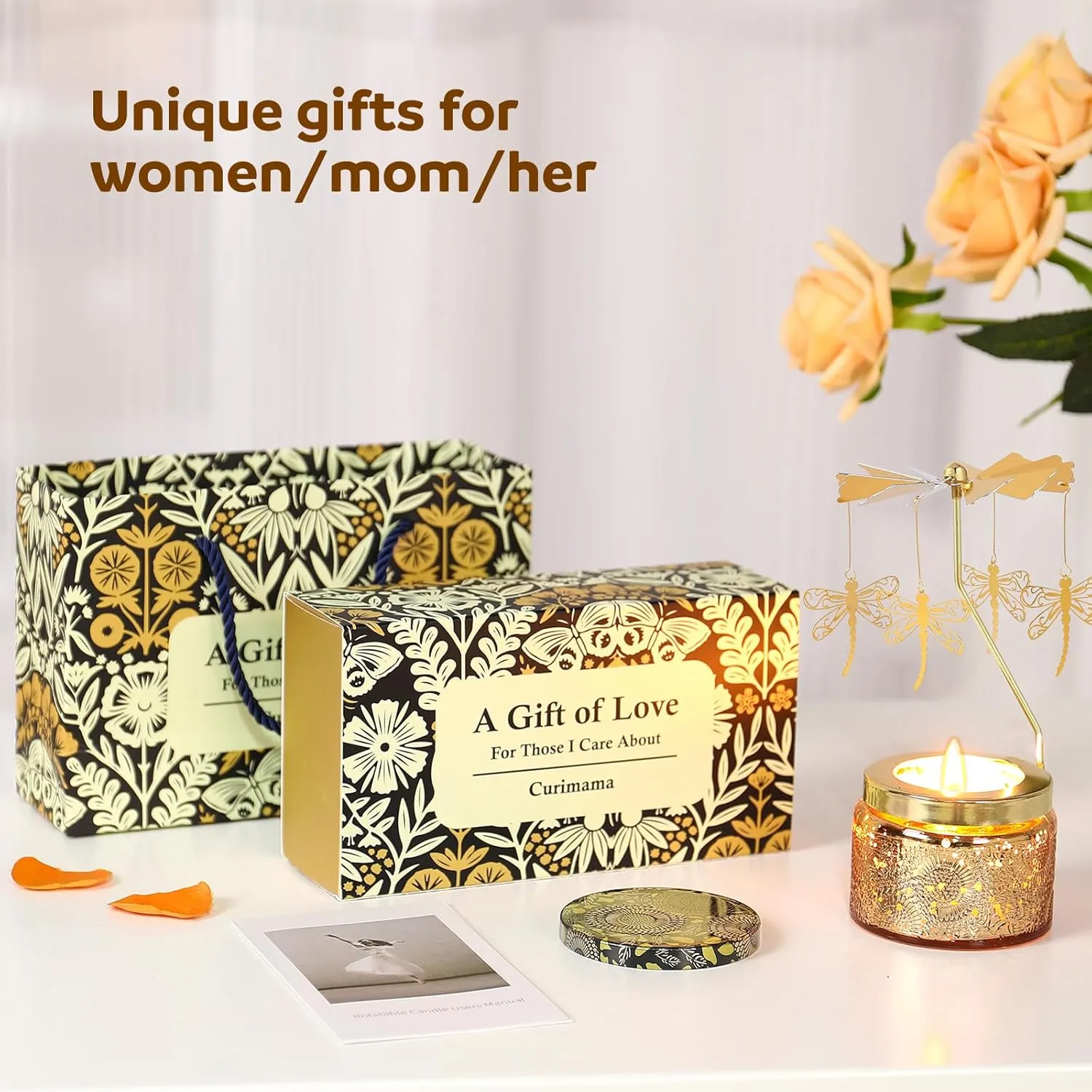 Dragonfly Gifts for Women, Funny Gifts for Her, Unique Birthday Presents for Sister with Gift Box, Rotating Scented Candles for Mom, Gift Ideas for Anniversary