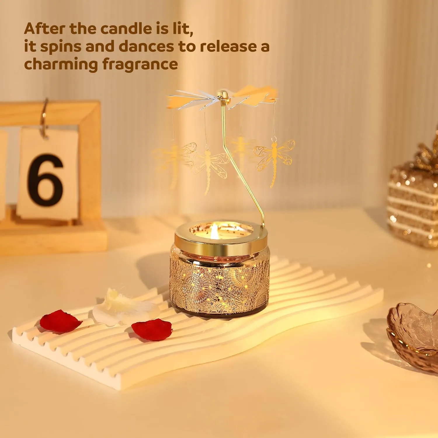 Dragonfly Gifts for Women, Funny Gifts for Her, Unique Birthday Presents for Sister with Gift Box, Rotating Scented Candles for Mom, Gift Ideas for Anniversary