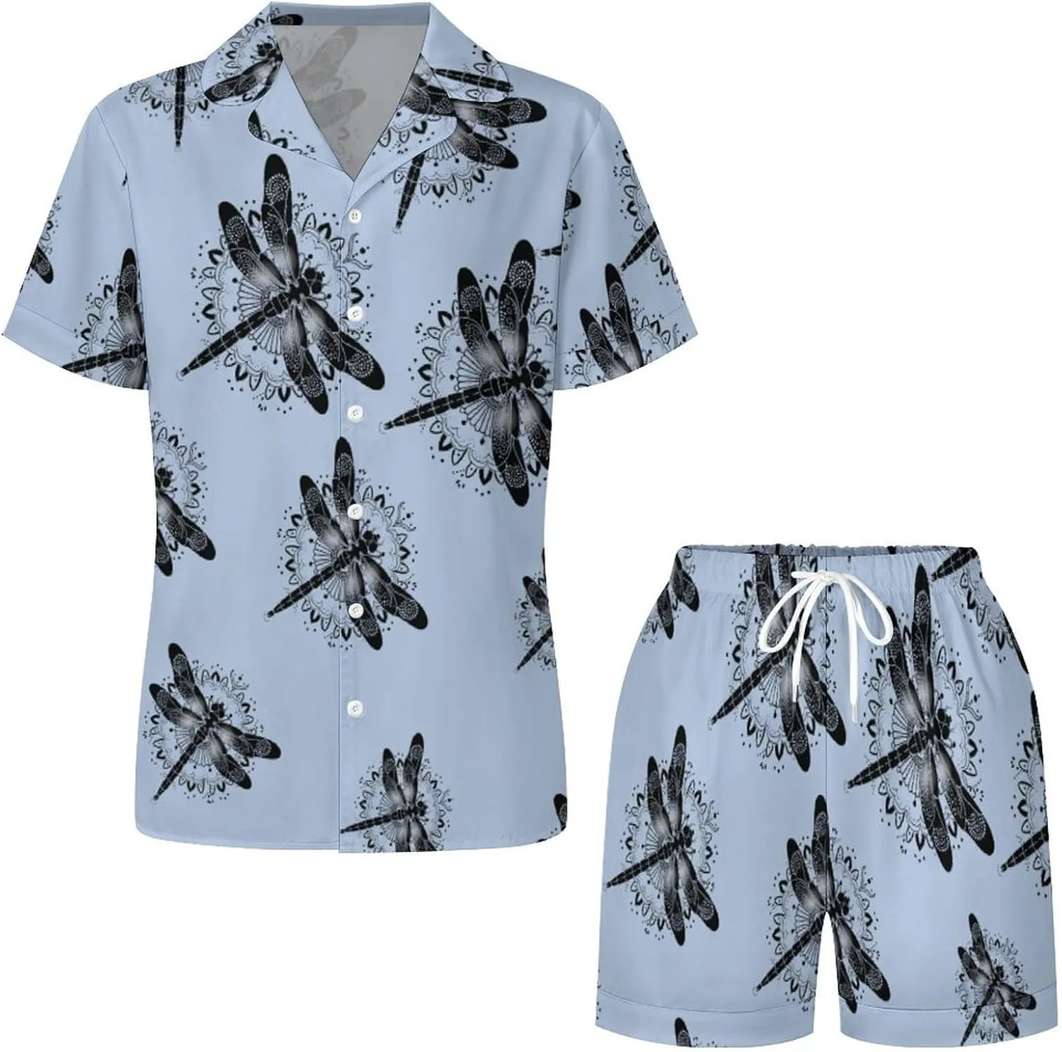 Dragonfly Insect Women's Satin Pajama Set Short Sleeve Button Down Sleepwear Loungewear Pj Set