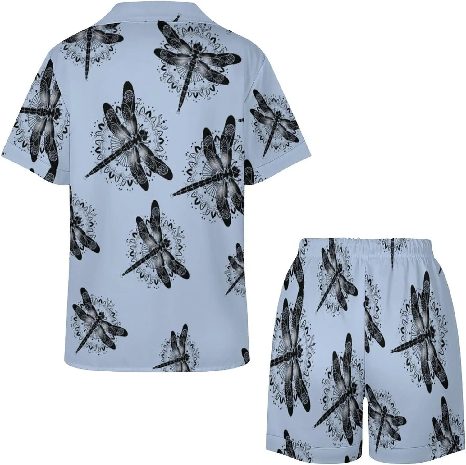 Dragonfly Insect Women's Satin Pajama Set Short Sleeve Button Down Sleepwear Loungewear Pj Set