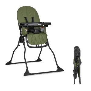 Dream On Me Snack and Stow Baby High Chair in Olive - Easy to Fold and Store, Portable Travel Chair With Removable and Three Position Adjustable Tray