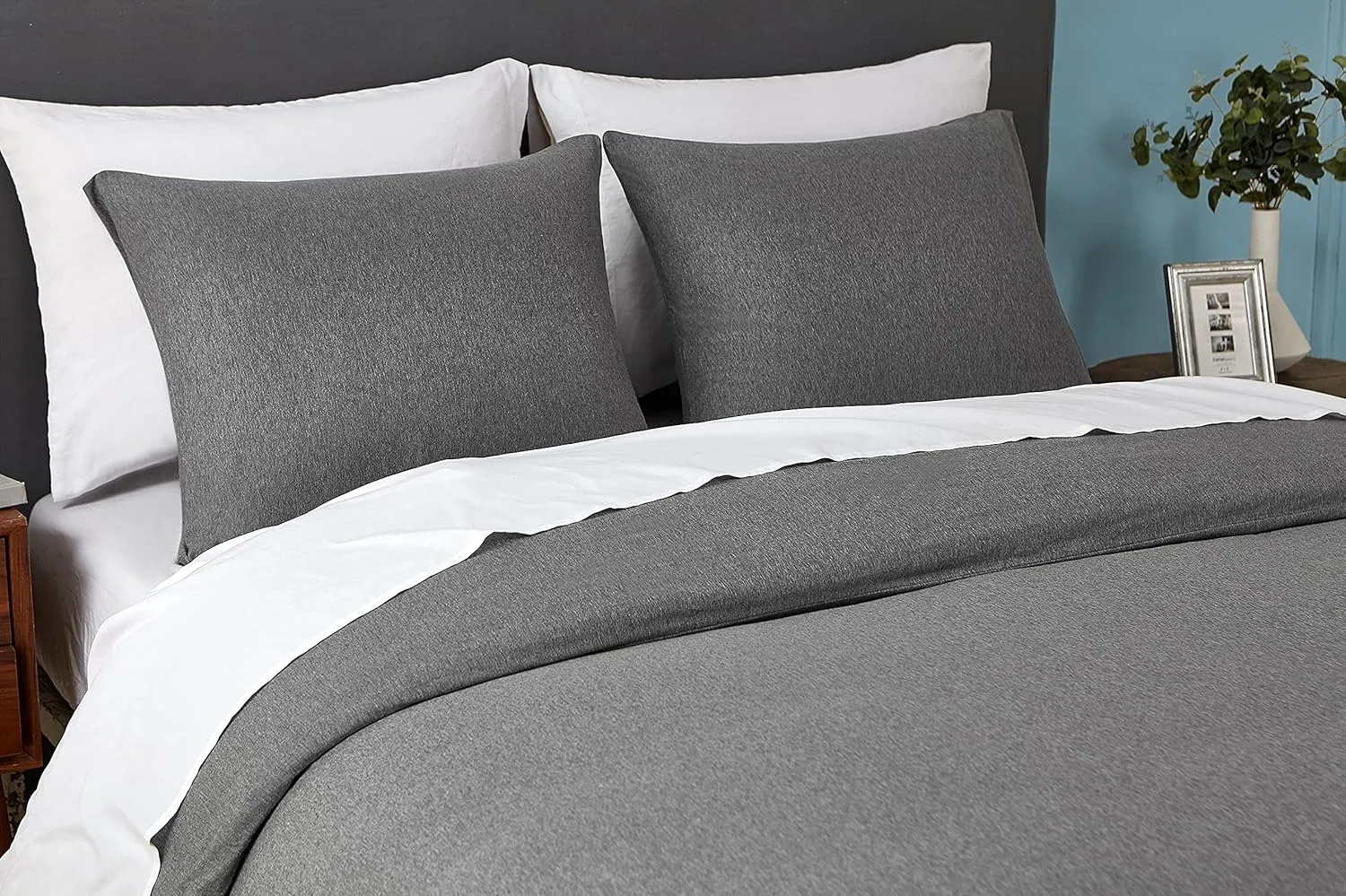 Dream Sunset 100% Cotton Jersey Knit Duvet Cover Set, Twin Size/Twin XL, Heather Dark Grey, Breathable Super Soft Skin Friendly Like T-Shirt ，Zipper Closure,1 Duvet Cover   1 Pillow Case