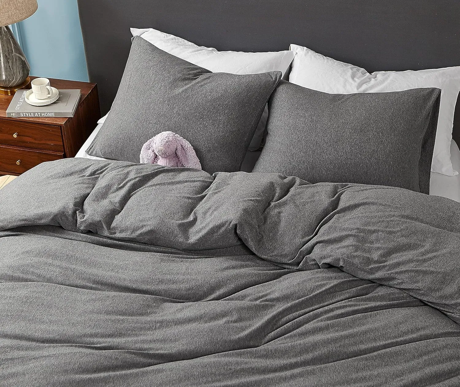 Dream Sunset 100% Cotton Jersey Knit Duvet Cover Set, Twin Size/Twin XL, Heather Dark Grey, Breathable Super Soft Skin Friendly Like T-Shirt ，Zipper Closure,1 Duvet Cover   1 Pillow Case