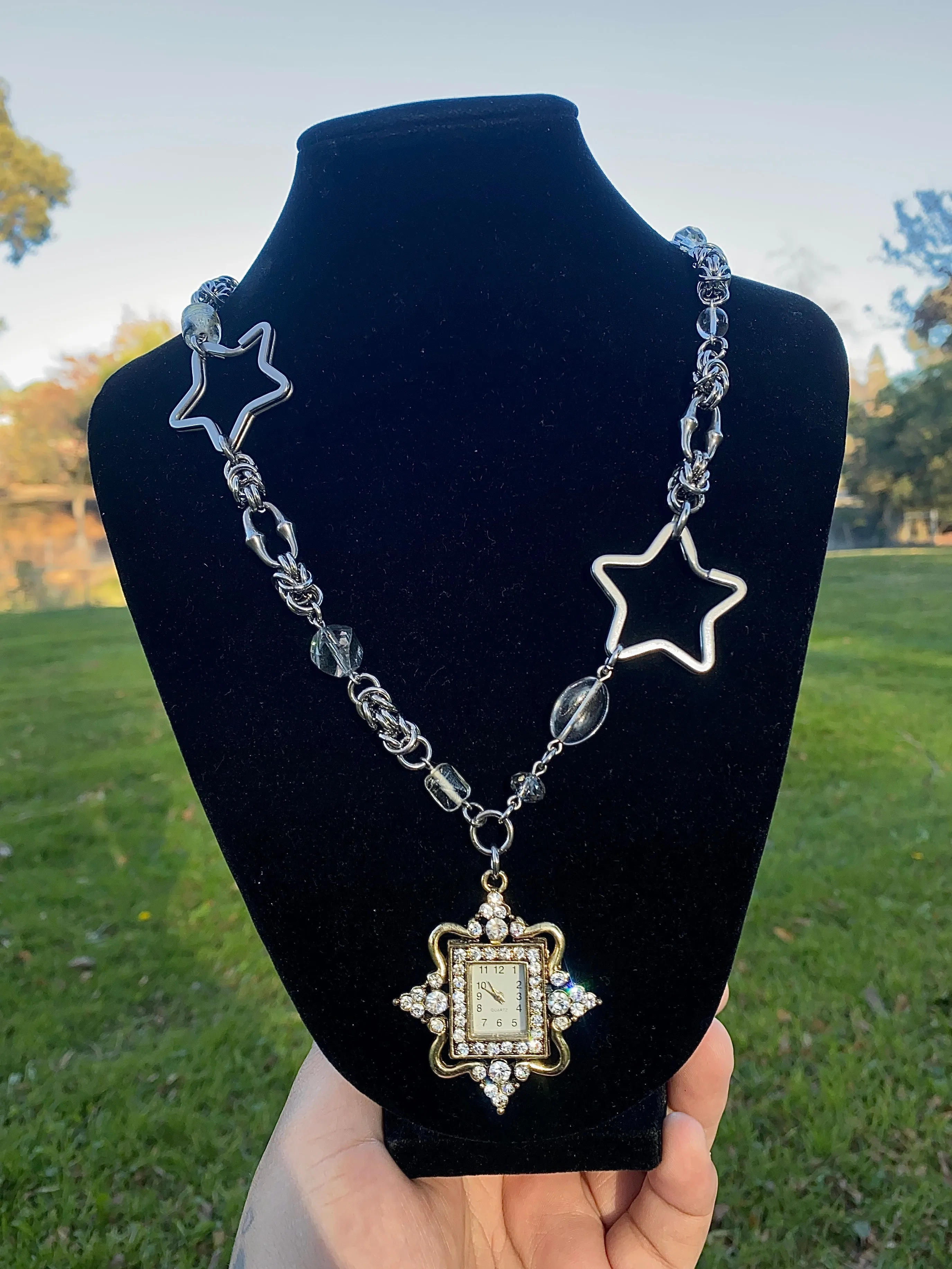 Dual-Tone Watch Chaimail Star Necklace