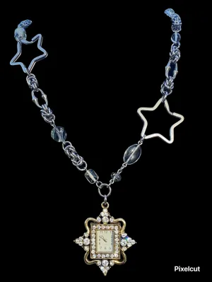 Dual-Tone Watch Chaimail Star Necklace