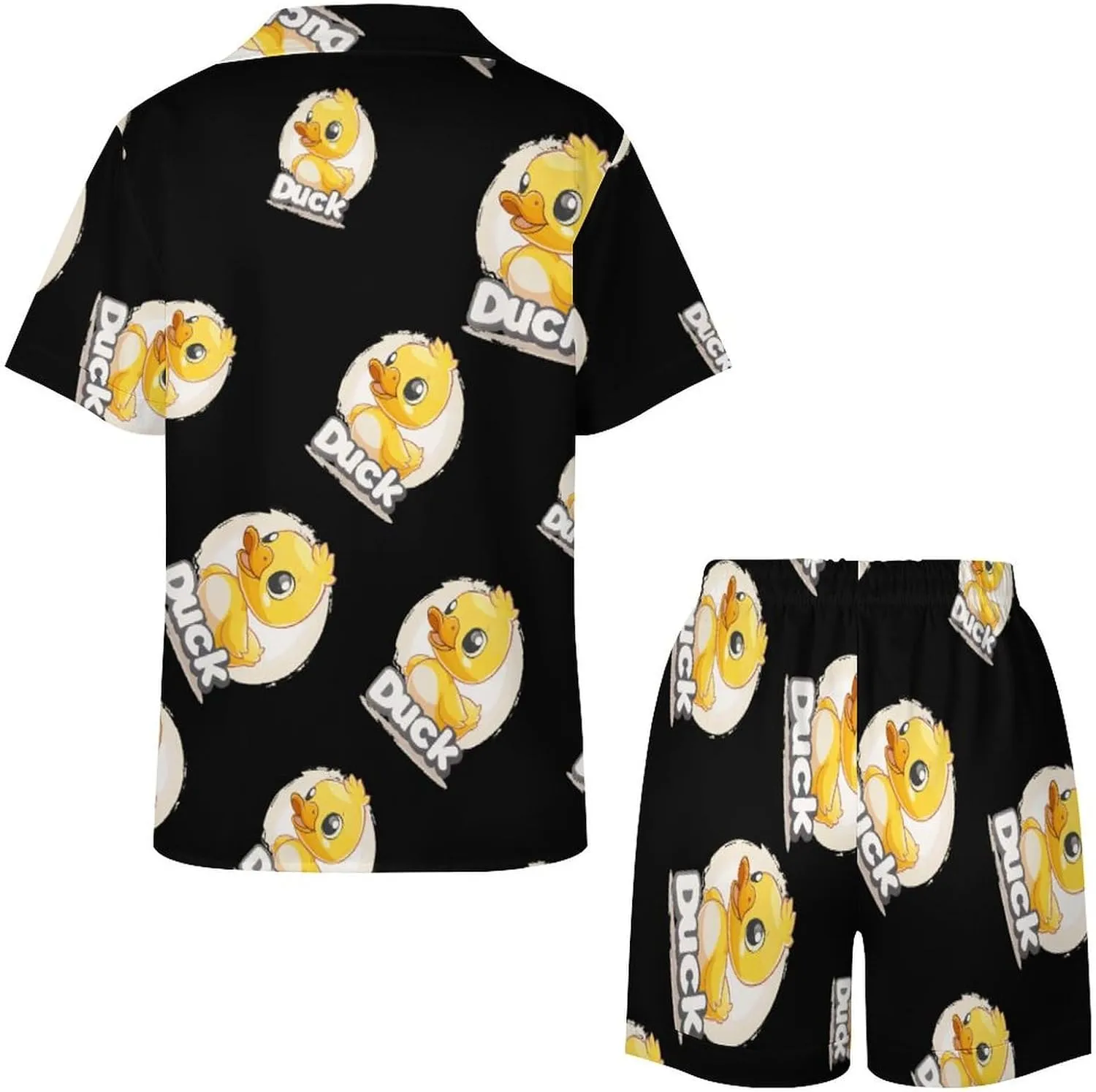 Duck Women's Satin Pajama Set Short Sleeve Button Down Sleepwear Loungewear Pj Set