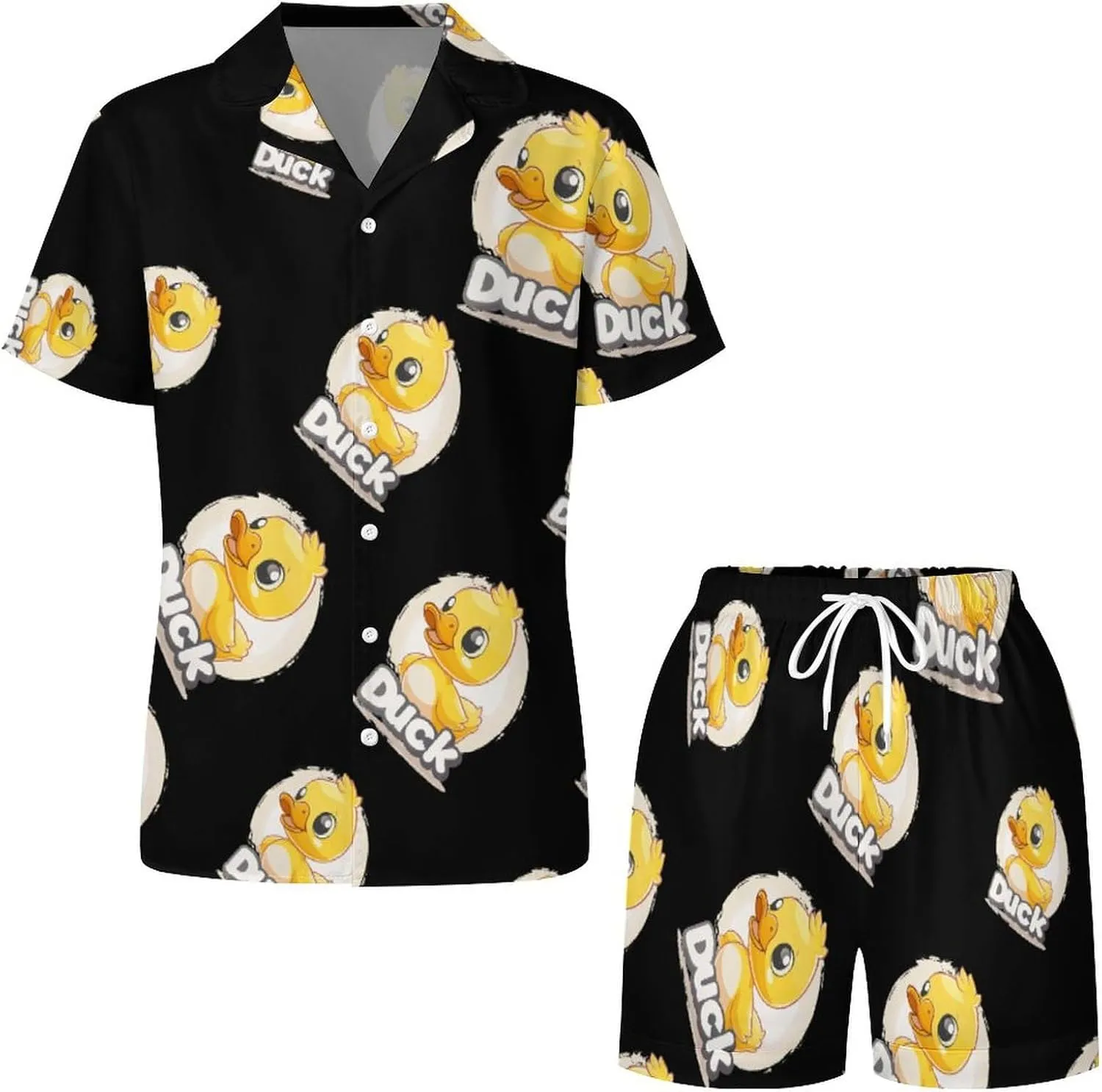 Duck Women's Satin Pajama Set Short Sleeve Button Down Sleepwear Loungewear Pj Set