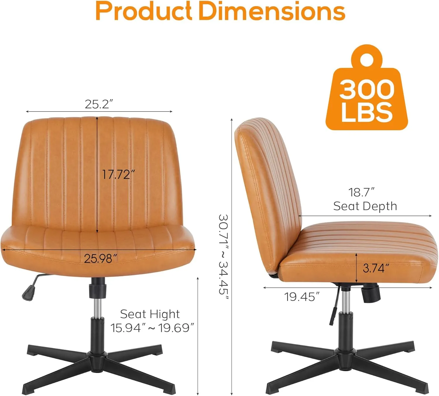 DUMOS Criss Cross Chair Legged Office Wide Comfy Desk Seat, No Wheels Armless Computer Task Seating, Swivel Vanity Home Height Adjustable