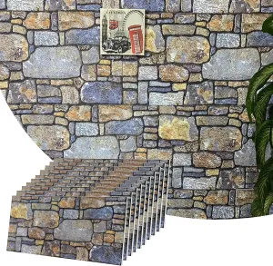Dundee Deco 3D Wall Panels - Cladding, Periwinkle Ginger Stone Look Wall Paneling, Styrofoam Facing for Interior and Exterior Applications, DIY, Set of 10, Covers 54 sq ft