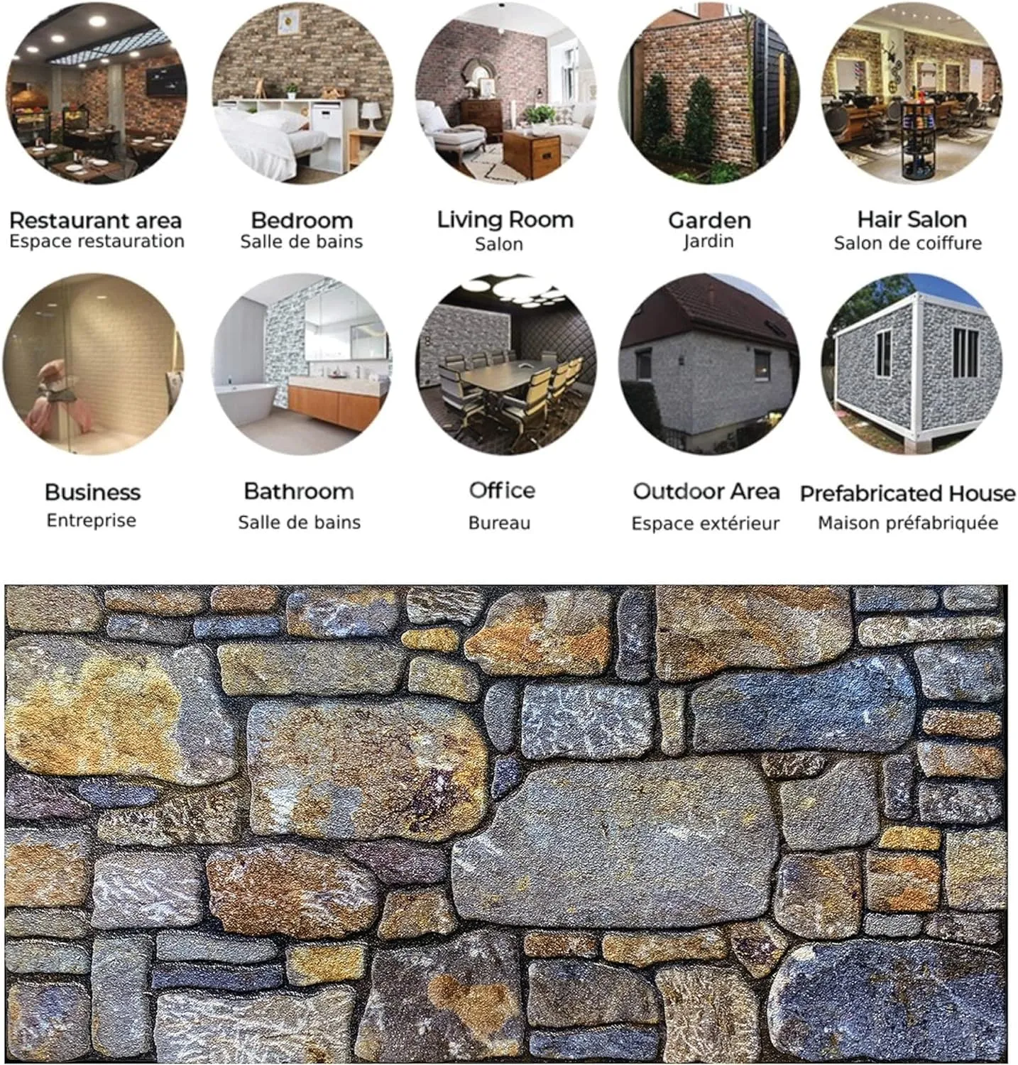 Dundee Deco 3D Wall Panels - Cladding, Periwinkle Ginger Stone Look Wall Paneling, Styrofoam Facing for Interior and Exterior Applications, DIY, Set of 10, Covers 54 sq ft