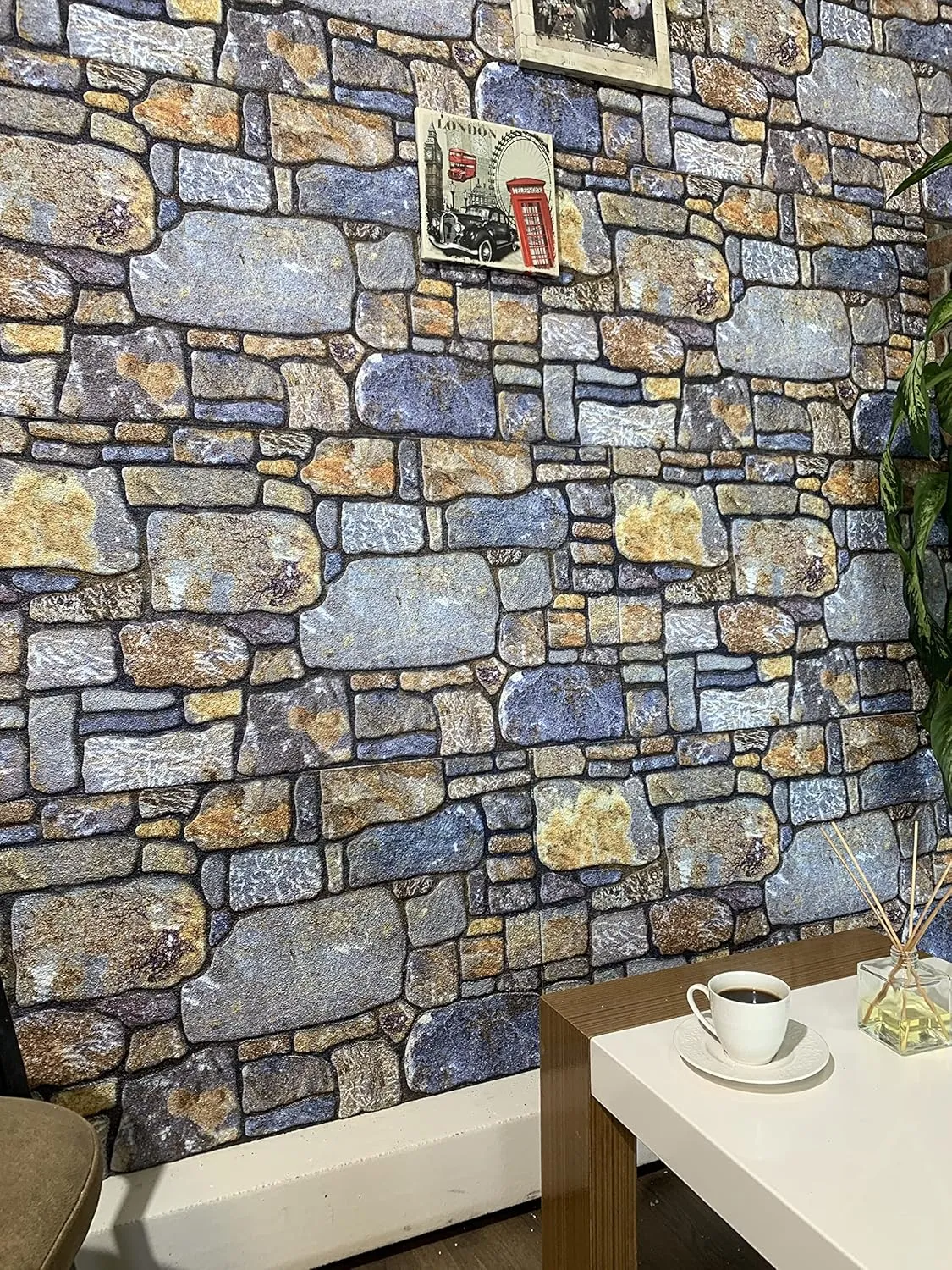 Dundee Deco 3D Wall Panels - Cladding, Periwinkle Ginger Stone Look Wall Paneling, Styrofoam Facing for Interior and Exterior Applications, DIY, Set of 10, Covers 54 sq ft
