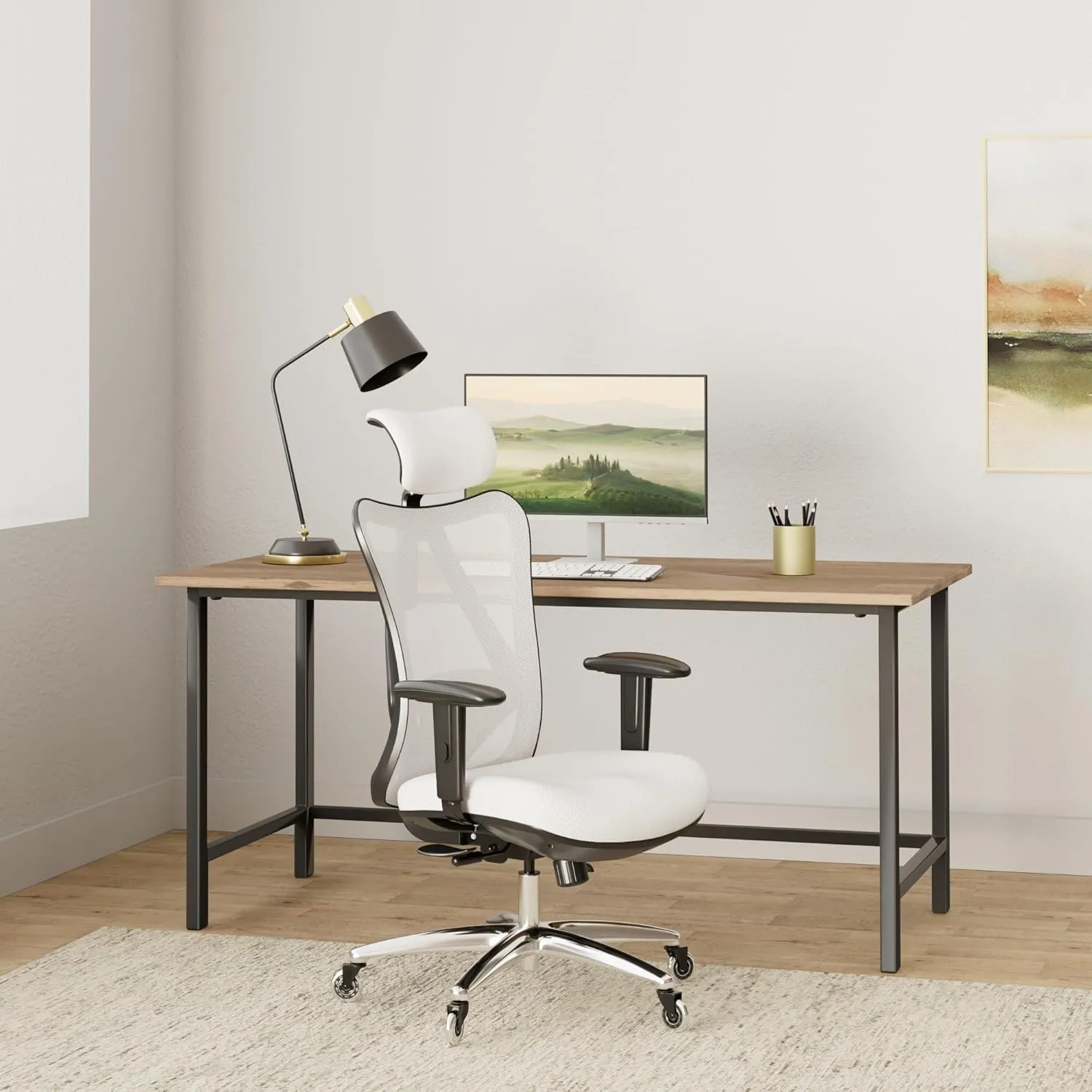 Duramont Ergonomic Office Chair - Adjustable Desk Chair with Lumbar Support and Rollerblade Wheels - High Back Chairs with Breathable Mesh - Thick Seat Cushion, Head, and Arm Rests - Reclines