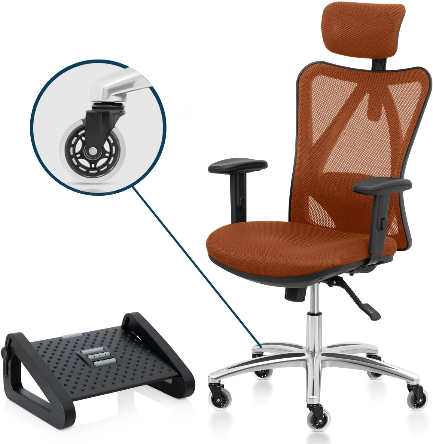 Duramont Ergonomic Office Chair - Adjustable High Back Desk Chair with Lumbar Support & Rollerblade Wheels - Breathable Mesh, Thick Seat Cushion, Headrest & Armrests - Reclining Executive Chair